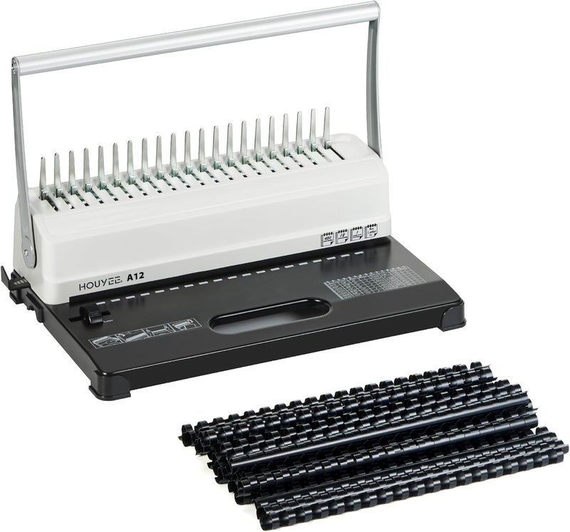 HOUYEE Store Binding Machine, 19 Holes, 450 Sheets, Comb Binding Machines with 50 PCS 1/2" Comb Binding Spines, Comb Binder Machine for Letter Size Paper，Adjustable Margin - Image 1